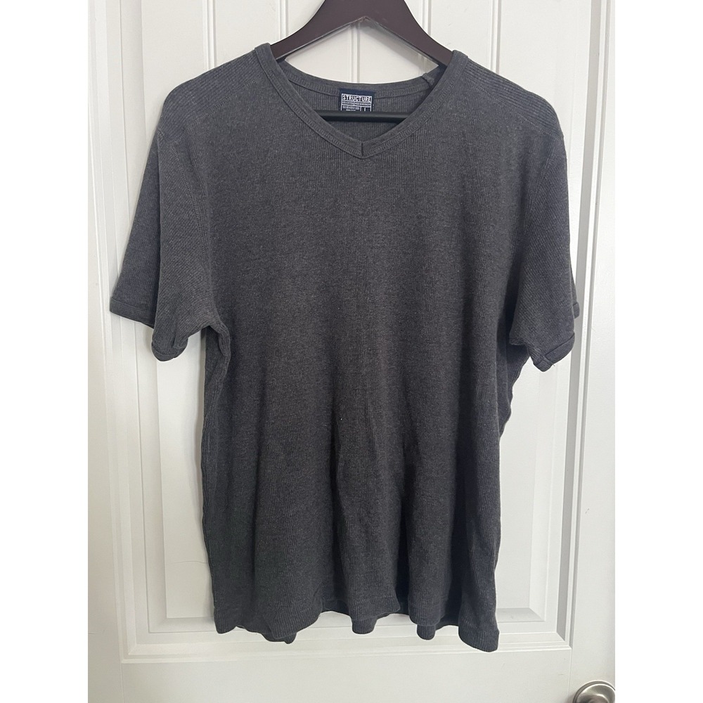 Vintage 90s Y2K Structure Men's Large Gray 100% Cotton Ribbed T-Shirt 672